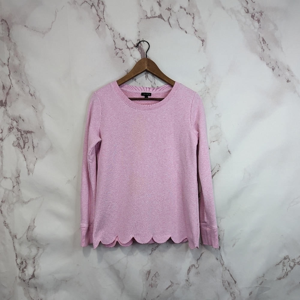 Talbots Sweatshirt XS Pink Scalloped Hem Pullover Crew Neck Cotton Blend 1243
